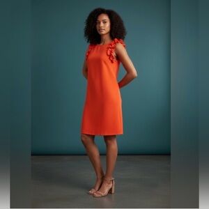 Vince Camuto NWT Spring Orange Stretch Ruffled Shift Mini Dress Size 8